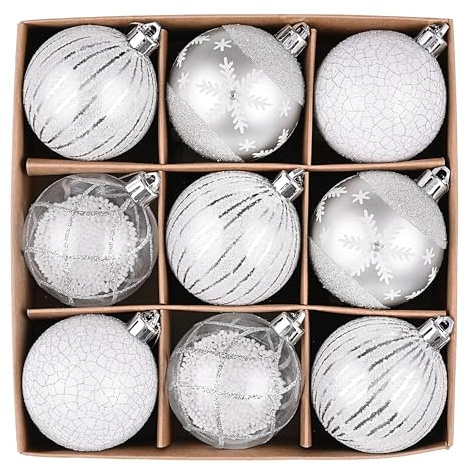 Victor's Workshop Weihnachtskugeln,9 stück 6cm Christbaumkugeln Weihnachtskugel Transparent, Weihnachtsbaumschmuck Christbaumschmuck mit Aufhänger,deko Weihnachten,Thema Silber Weiß