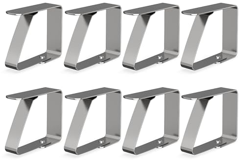 virea 8 x Tischtuchklammern Silber für Plattenstärke von 3cm - - Tischdeckenklammern aus Edelstahl für innen und außen - - Leicht abwaschbare Tischtuchklemmen - - Klemmen mit abgerundeten Kanten
