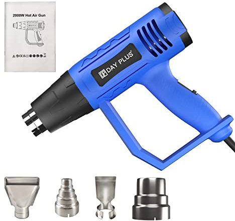 2000W Professional Heat Gun, 2-Temp Settings 300℃-600℃, Double Insulation Protection, High Efficiency Heating Wire Grid for Fast Heating, 4 Nozzles, for Shrinking PVC, Drying Moist Wood