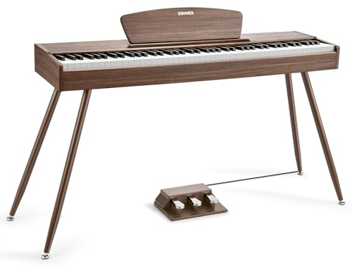 Donner DDP-80 Digital Piano Keyboard 88 Keys Weighted, Hammer Action II, Home Electric Piano Full Size with Stand, Triple Pedal, MIDI Connecting and Headphone Interface, Walnut Wood Color