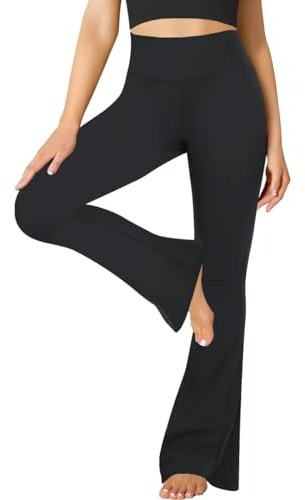 FuelMeFoot Flared Yogahose Damen Leggings High Waist Schlaghose Blickdicht Leggins Bootcut Jogginghose Jazzpants mit Bauchkontrolle Fitness. 1 Pack-01-Schwarz L