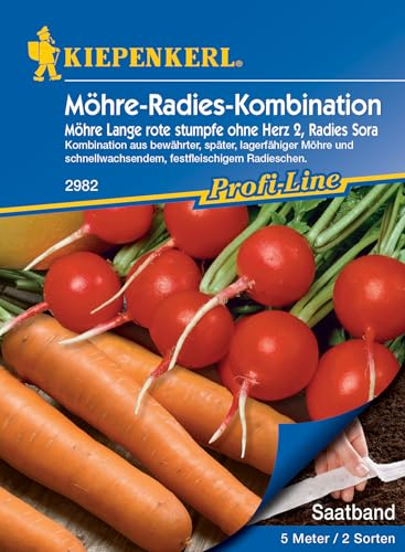 Kiepenkerl Profi-Line Möhrensamen & Radieschensamen Saatband, Gemüsesamen Set Lange rote stumpfe ohne Herz 2 & Sora, Einfache Aussaat, Schnellwachsendes Gemüse Samen-Set für Garten & Balkon