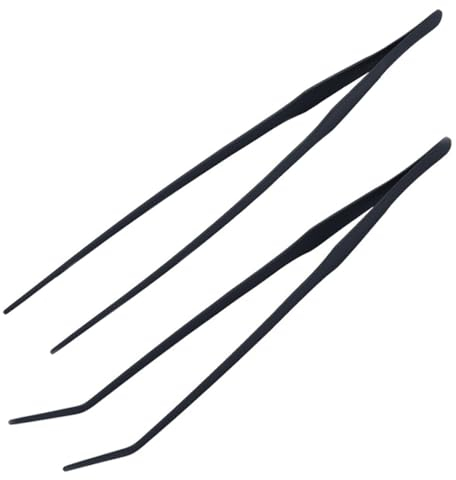 Lot de 2 pinces à épiler droites et incurvées extra longues en acier inoxydable pour plantes aquatiques, lézards et tortues 38 cm