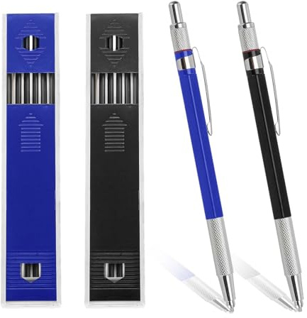 TICKLELY 2 PCS Matita Meccanica, 2mm Metallo Matite Meccaniche, Art Portamine Falegname Set con 12 Ricariche di Mine Nere, per Artista Cantiere Carpentiere Disegno Scrittura Schizzi