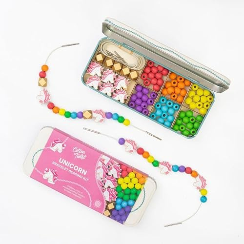 COTTON TWIST Kids Unicorn Bracelet Making Craft Kit - Children Creative Beading Jewellery Designing DIY Play Set with Tin - Suitable for 3-8 Years