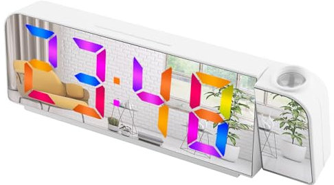 Edillas Digitaler Wecker mit LED-Großbild-Spiegelprojektion Wecker, Schlummermodus,USB betrieben,12/24H,Temperaturanzeige,Datumsanzeige Wecker, Wohnzimmer Schlafzimmer Nachttischwecker (Weiß)
