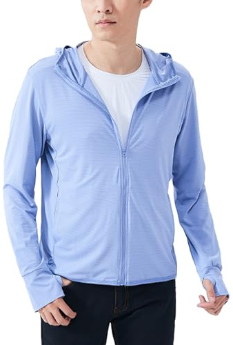 Sukany Men's UPF 50+ Sun Protection Hoodie Lightweight Athletic UV Jacket Running Thin Zip Up Outdoor Hiking Long Sleeve SPF Shirt with Thumb Holes Blue XL