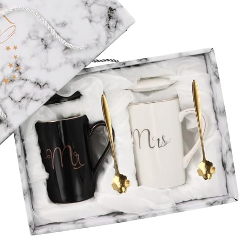 Focenat Tazze da Caffè Mr Mrs Set di tazze, Mr e Mrs Regali di Coppia 2Pcs Tazze Coppia, Idee Regali Matrimonio Per La Coppia Di Sposi, Fidanzamento, Anniversario, Nozze, 400 ml