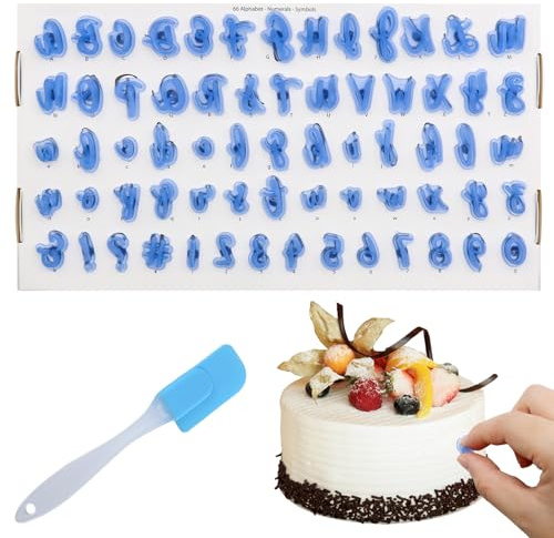 Scettar Stampi Lettere Biscotti Set, 66 Pezzi Riutilizzabile Stencil Lettere e Numero, Mini Stampini Biscotti Blu, Accessori da Forno per Realizzare Decorazioni per Torte, Viene Fornito con Raschietto