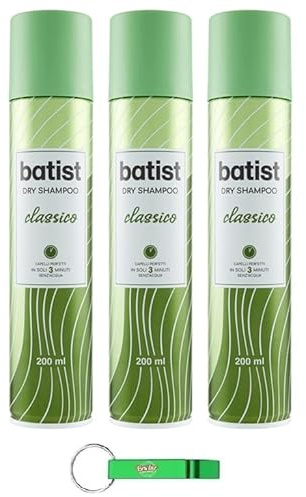 3x Batist Dry Shampoo Classico - Trockenshampoo Reinigt das Haar in nur wenigen Minuten ohne Wasser 200ml + Beni Culinari Kostenloser Schlüsselanhänger