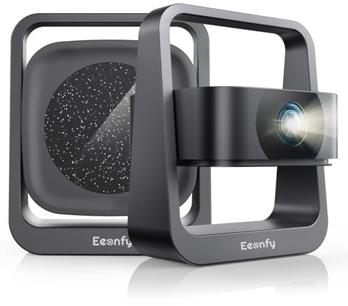 Eeenfy Smart Beamer Portable Heimkino, Beamer Android13.0 mit 25000Lux, 1080P Support, E-Focus/Trapezkorrektur, Projektor WiFi6 Bluetooth 5.2, Outdoor Beamer 4K Unterstützt für Handy/Laptop, Schwarz