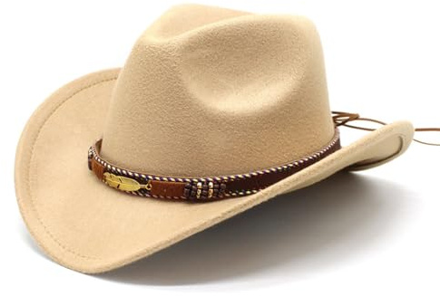 Cazqgoy Cowboyhatt för damer och herrar, westernhatt, cowgirlhatt av filt, med brett brätte och läderband, jazzhatt