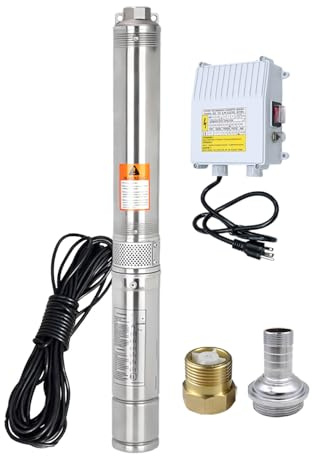 Deep Well Submersible Pump with Control Box, 1HP 110V Deep Well Pump Submersible Water Pump for Industrial Irrigation and Home, 100FT Power Cord, 37GPM,207FT Lift,Long Life,4 OD