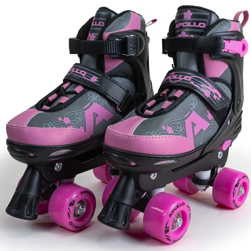Apollo Champion Adjustable Quad Skate – justerbara rullskridskor för barn, bekväma, storleksjusterbara LED-sparkcyklar, för flickor och pojkar, storlekar 31–42