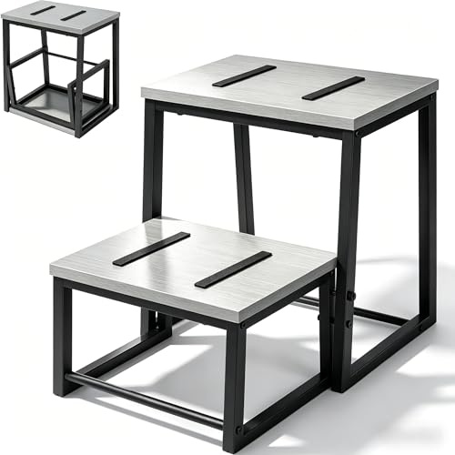 smusei Sgabello pieghevole a 2 gradini, per adulti e bambini, 3 in 1, stabile, in legno, rimovibile, per cucina, bagno, camera da letto, WC, capacità di carico 200 kg, colore: grigio