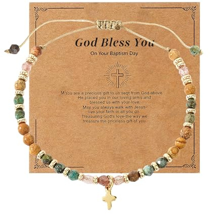 1Pc Christian Bracelets For Women Inspirational Natural Stone Bracelet Jesus Christian Gifts For Women Adjustable Religious Jewelry Baptism Gifts For Believer