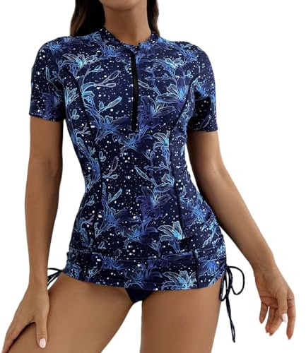 Bañador Surf Mujer Camiseta Neopreno Mujer Trajes De Baño 2 Piezas Proteccion Solar Traje Short Ropa Natacion Bañadores Secado Rapido Protector Cuello Suit Piscina Xxxl Manga Larga Protección La En