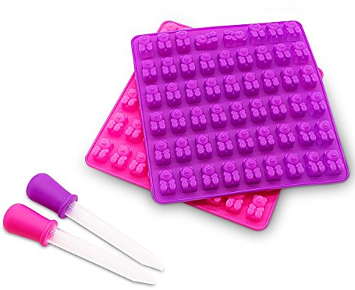 Belmalia - Stampo in Silicone Praline di Cioccolato o Caramelle a Forma di Orsetto, per 53 Cioccolatini o Caramelle + Pipetta Contagocce. Lila + Pink