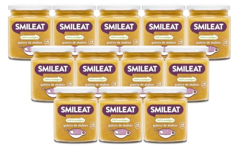 Smileat - Tarritos Ecológicos de Guisito de Alubias, Ingredientes Naturales, para Bebés desde 6 Meses, Sano y Saludable, sin Gluten - Pack de 12 Tarros x 230 g = 2760 g