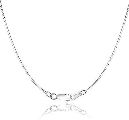 Jewlpire 925 Sterling Silver Chain for Women Girls 0.8mm Box Chain Lobster Claw Clasp - Italian Necklace Chain - Super Thin & Strong - Friendly Price & Quality 20 Inch