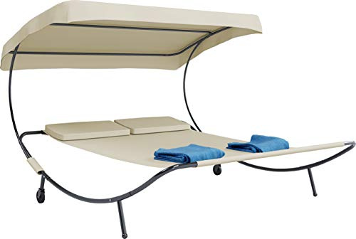 VCM Doppelliege/Gartenliege für Zwei Personen/Maße H. 137 x B. 180 x T. 200 cm/mit Rollen/Zweier Sonnenliege mit Dach - Bindox