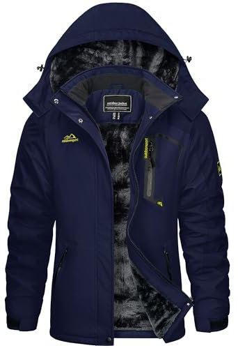 KEFITEVD Warm Übergangsjacke für Damen Winter Dicke Polyester Stehkragen Winterjacke mit Hook Loop Bündchen Thermojacke für Winterradfahren Allwetterjacke Dunkelblau XXL