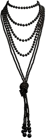 ROYIYI 1920s Perlen Kette Elegant Retro Stil Fasching Kostüm Zubehör Damen Halskette Kurz Multi Schichte Choker Kette Hochzeit Braut Schmuck Accessoires Perlenkette (Schwarz, L)