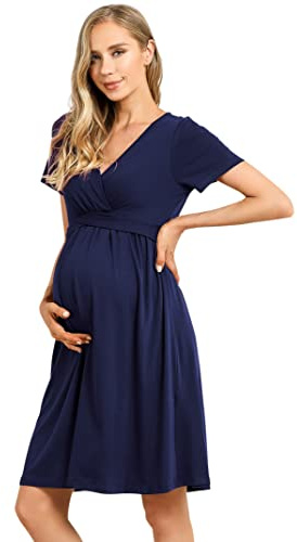 KOJOOIN Robe de maternité à col en V pour Femme Robe de maternité plissée décontractée