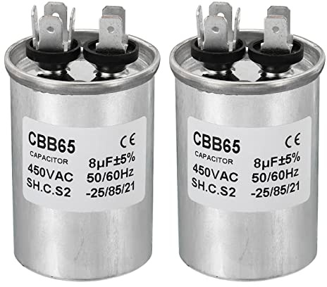 PATIKIL CBB65 8uF Corsa 8mfd kondensator 2st AC 450V Aluminium Fodral med 2 Pins för Luftkonditionering Kompressor Motor Värmepump Kondensator