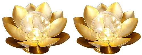 JHY DESIGN Set von 2 Gold Lotus Tischlampen, batteriebetrieben, 15,2 cm hoch, schnurlos, ideal für Wohnzimmer, Schlafzimmer, Hochzeiten, Terrasse, drinnen