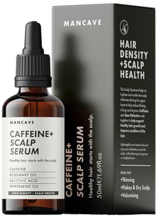 ManCave Caffeine+ Kopfhautserum für Männer, Stimuliert und pflegt mit Koffein und Rosmarinöl, Peeling trockene, schuppige Kopfhaut mit Salicylsäure, natürlich, vegan, tierversuchsfrei, 50 ml