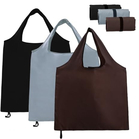 Puedno 3 Stück Einkaufstasche Faltbar 43x56 cm, Wiederverwendbare Einkaufsbeutel, Oxford Stoffbeutel, Faltbar Einkaufstaschen Waschbar Einkaufstasche für Einkaufen, Schwarz