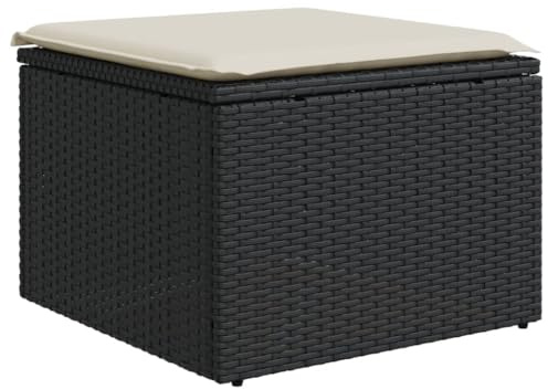 vidaXL Taburete de jardín de ratán sintético Negro y cojín 55x55x37cm