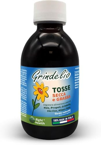 GRINDELIO: Tosse Secca e Grassa con Grindelia, Elicriso, Altea, Timo, Propoli e Miele. 200ml Soluzione naturale contro gli Spasmi della tosse e Mucolitico. Senza Alcool, Glutine e aromi aggiunti.