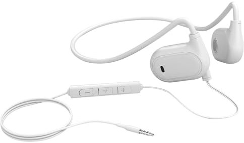 fesoklaf Auriculares de oreja abierta con cable para el cuello con micrófono de 3,5 mm/conector tipo C, control en línea, auriculares estéreo para oficina, ciclismo, correr, gimnasio, entrenamientos