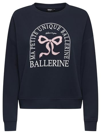 ONLY Pullover Donna Girocollo Manica Lunga Corto Taglio Ampio Polsini A Costine, Colore:Blu Scuro, Taglia:S