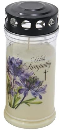 Candela commemorativa per interni ed esterni, con tappo antivento, motivo fiori con versi, candela da 17 cm, durata 4 giorni, 5405