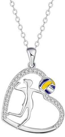 Hifeeled Collana Pallavolo Donna Argento Sterling 925 Ciondolo Sport, Regali per Squadra Atleta Allenatore Amanti della Pallavolo - Regolabile |45cm+5|