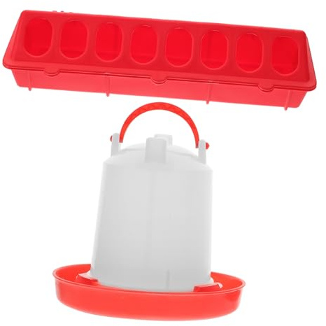 HOODANCOS Automatic Poultry Feeder with Food Bowl and Thickened Water Dispenser Anti-tip Chicken Feeding Station for Chickens Pigeons and Birds