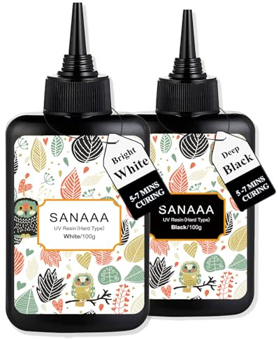 SANAAA Resina UV Nera e Bianca Dura, Resina UV Colorata con Indurimento Rapido alla Luce del Sole per la Creazione di Gioielli Decorazioni Artigianali