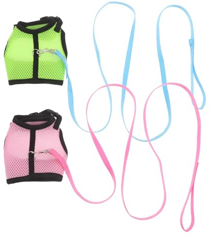 POPETPOP Lot de 2 Harnais Gilets pour Petits Animaux M Harnais Anti-Fugue Réglable en Maille Respirante Laisse Souple pour Lapins Cochons D’Inde et Chatons Accessoires de Promenade et
