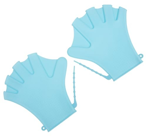 ibasenice Paletas de Natación de Silicona Ajustables para Entrenamiento Acuático, Guantes Resistentes al Agua en Color Azul Claro para Fitness, Surf y Buceo, 1 Par de Guantes Auxiliares