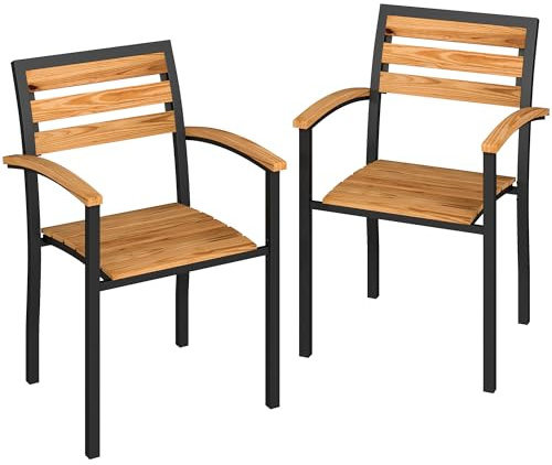 Outsunny Lot de 2 Chaises de Jardin Empilables Bois 56x59x84cm Naturel