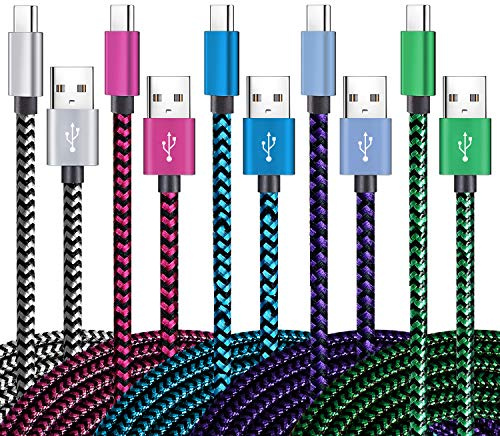 Teeind USB Type C Cable Fast Charging, Tpc001 5 Pack(6Ft 3A) Braided C Charger Cables Compatible with Samsung S10e/note 9/s10/s9/s8 Plus/A80/A50/A20