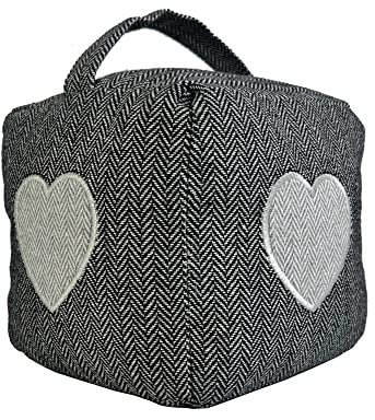 Oypla Heart Pattern Herringbone Fabric Heavy Weighted Cube Door Stop Stopper with Handle