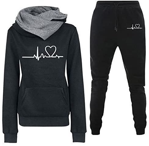 Fleece Tracksuit Sets for Women Two Piece Workout Teddy Activewear Sports Suit Hert Print Hoodie Pullover and Drawstring Pants Lounge Wear Sets Ladies Gym Hoodie Yoga Joggers Tracksuits Outfits Set