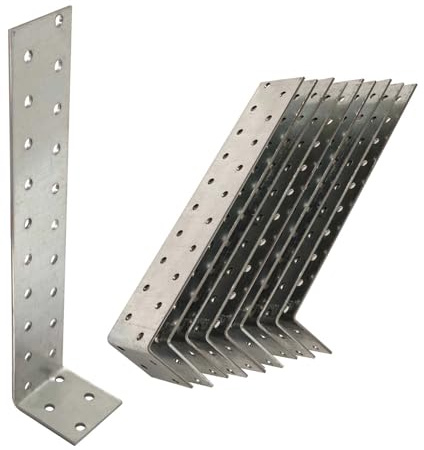 OMIDEAS 10 x Anchor Brackets (40 x 200 x 40) Metal Steel Tie Strap Corner L Steel Angle Timber Wood Joining Fixing Galvanised Connector