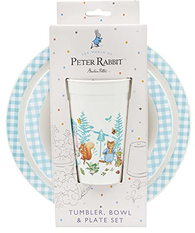 Peter Rabbit Kids Tableware Set – 3 Piece Reusable PP Plate,Tumbler & Dinnerware Set for Mealtimes – for 24 Months & Up,Blue & White