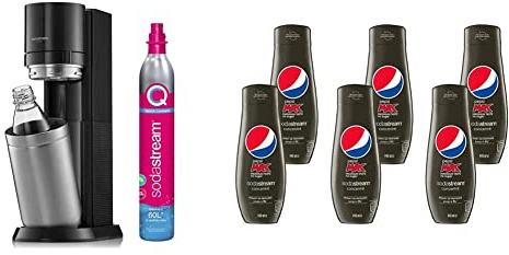 Sodastream Duo Sparkling Water Maker Machine - Black + Set of 6 x Pepsi Max concentrates, Sugar-Free