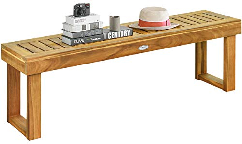 KOMFOTTEU Esszimmerbank aus Massivholz, Hockerbank mit U-Beinen, Balkonbank ohne Rückenlehne bis 360 kg belastbar, Sitzbank für Garten Balkon Küche, Naturfarbe, 132 x 34 x 43,5 cm(L x B x H)